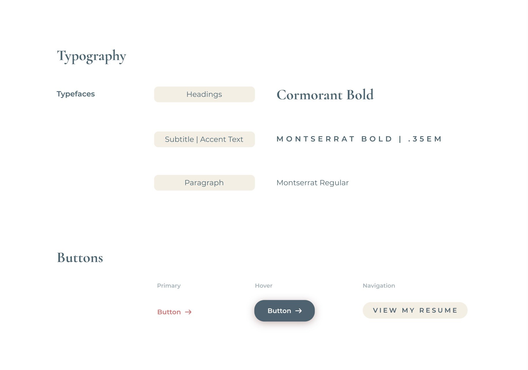 JS Design typography and button styles