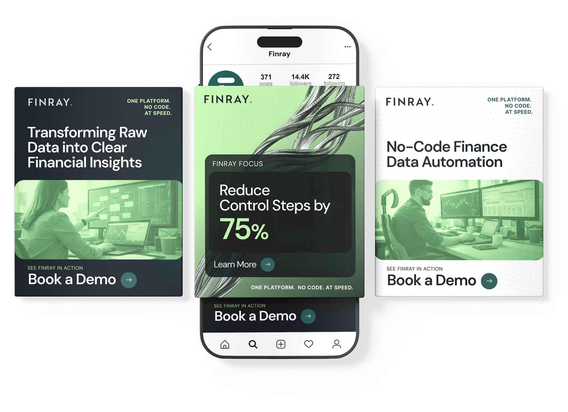 Finray Social ads + screenshot of phone