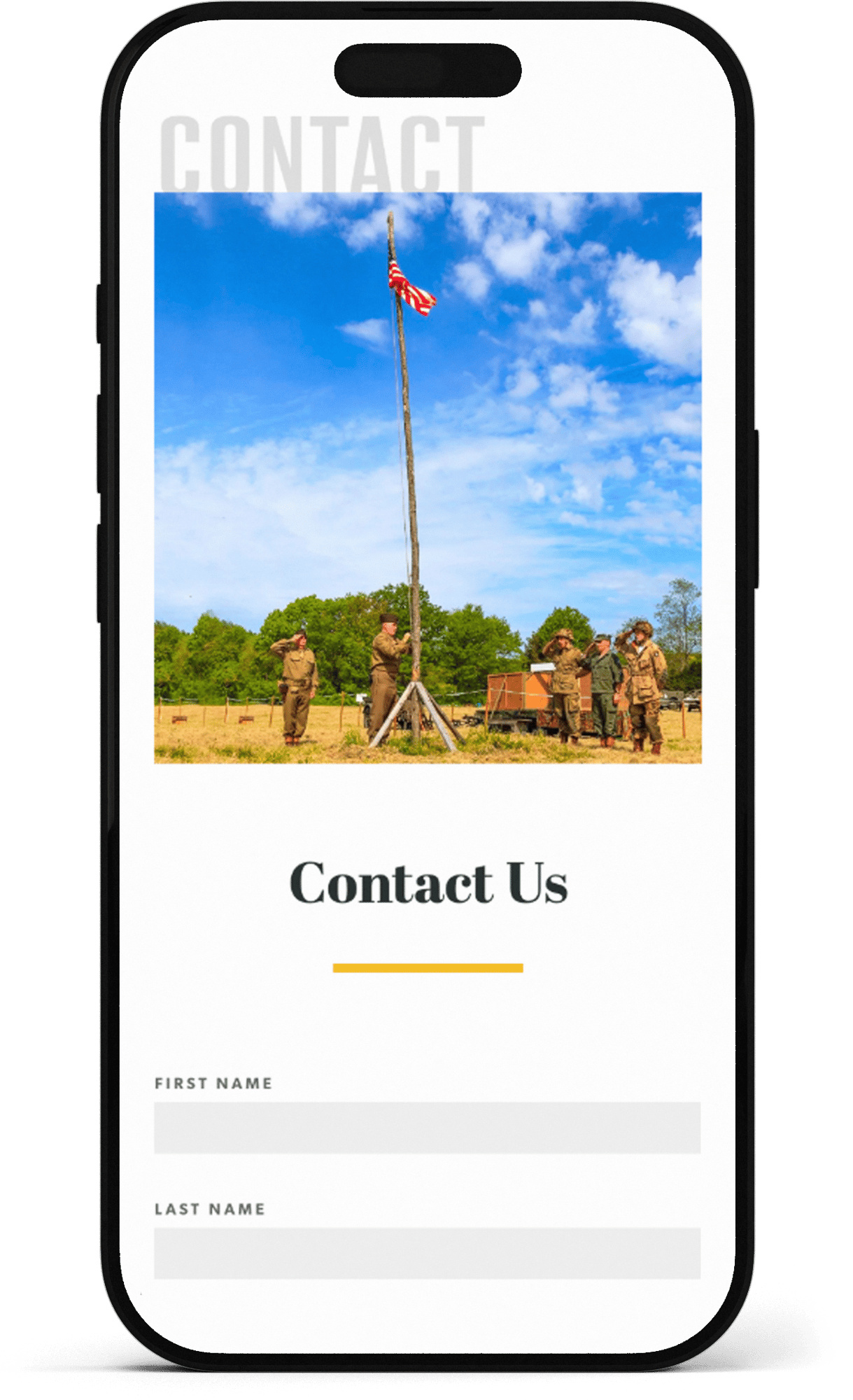 Contact page mockup in cell phone