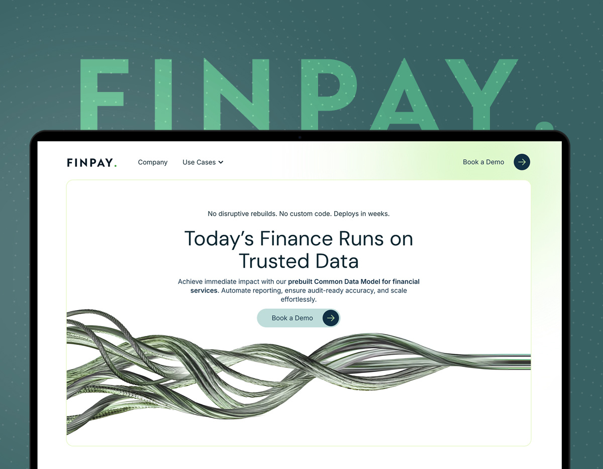 FinPay Mockup with logo ghosted on green background
